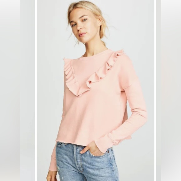 Free People Tops - Free People! Ooh La Ruffle Pink Terry Pullover Ruffle Sweatshirt NWOT!